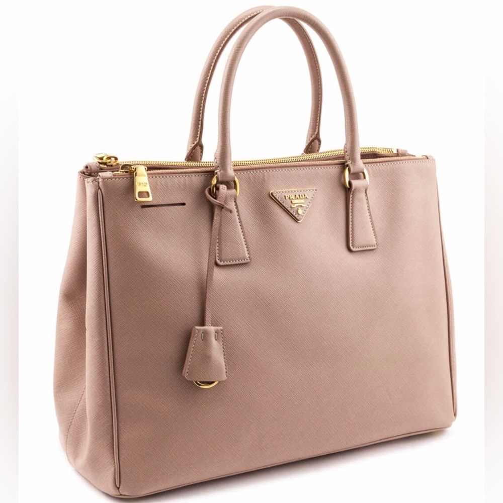 Authentic Prada Saffiano medium double zipper lux tote hand bag purse